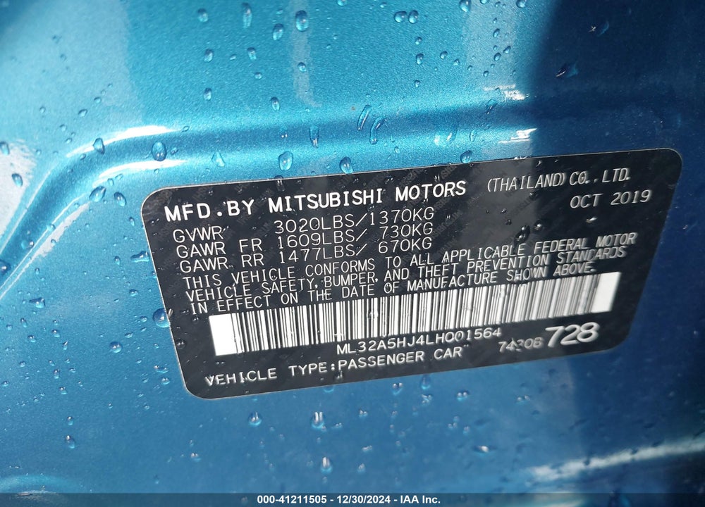 2020 MITSUBISHI MIRAGE VIN: ML32A5HJ4LH001564