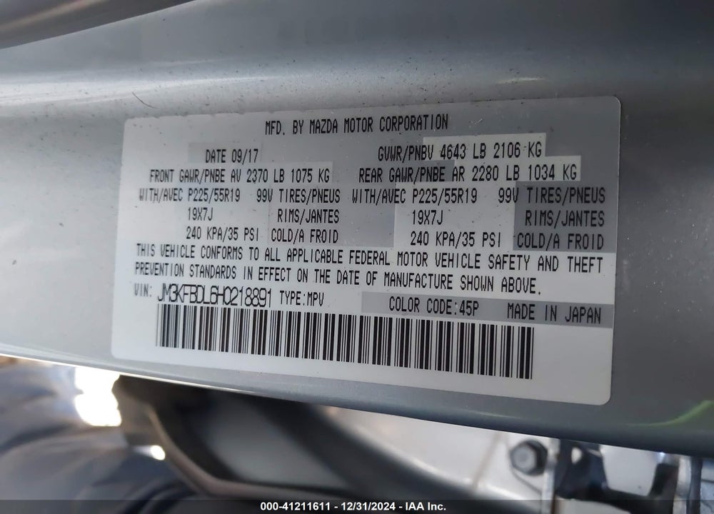 2017 MAZDA CX-5 GRAND TOURING VIN: JM3KFBDL6H0218891