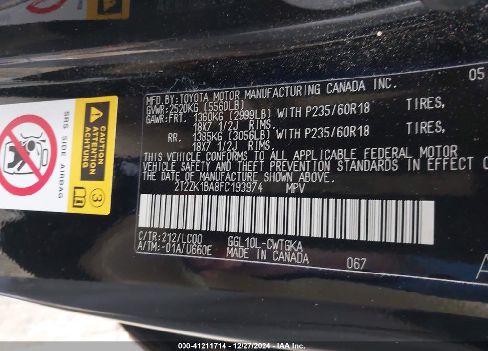 2015 LEXUS RX 350 VIN: 2T2ZK1BA8FC193974