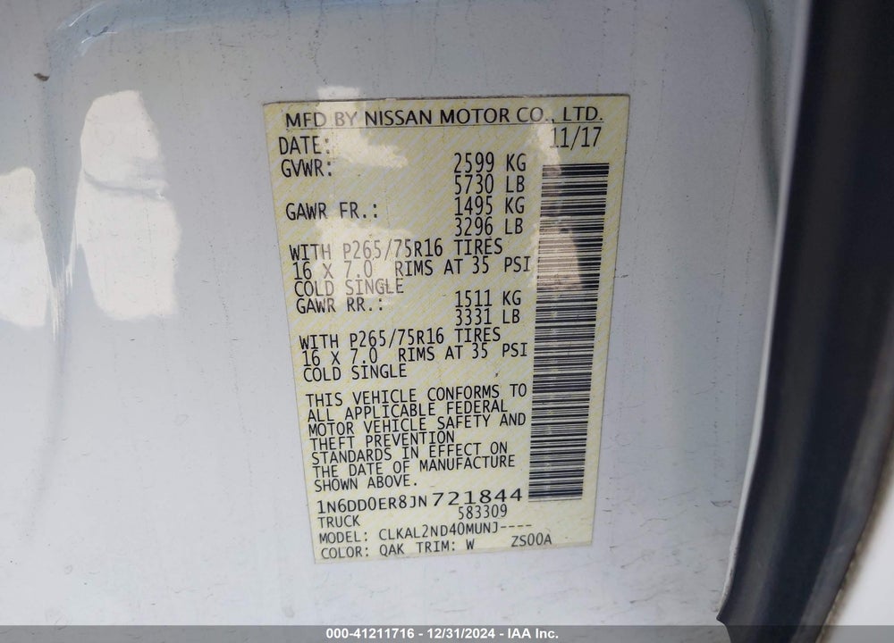 2018 NISSAN FRONTIER DESERT RUNNER VIN: 1N6DD0ER8JN721844