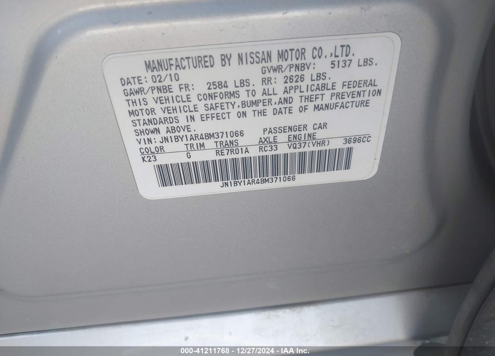 2011 INFINITI M37 X VIN: JN1BY1AR4BM371066
