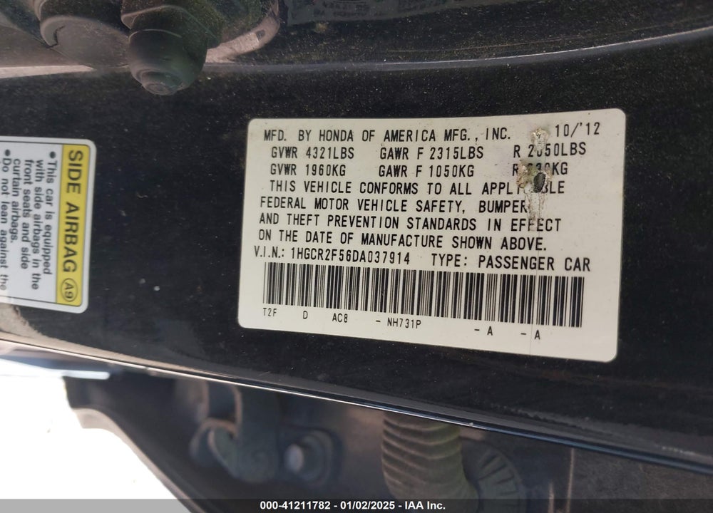 2013 HONDA ACCORD SPORT VIN: 1HGCR2F56DA037914