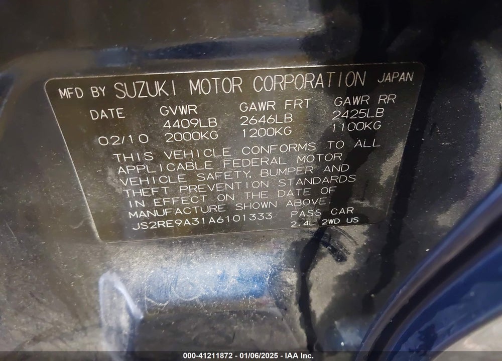 2010 SUZUKI KIZASHI SE VIN: JS2RE9A31A6101333