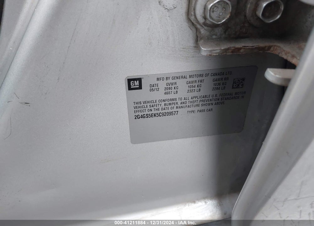 2012 BUICK REGAL VIN: 2G4GS5EK5C9209577