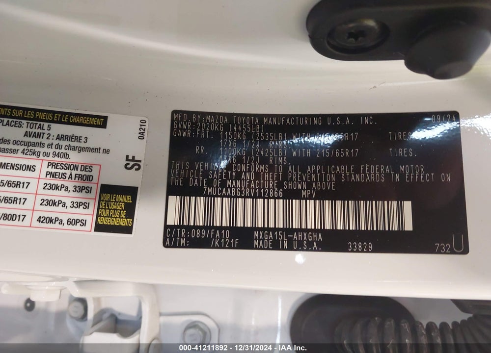 2024 TOYOTA COROLLA CROSS VIN: 7MUCAABG3RV112866