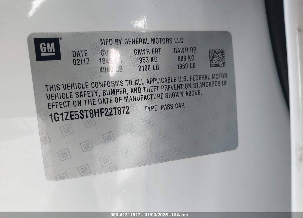 2017 CHEVROLET MALIBU VIN: 1G1ZE5ST8HF227872