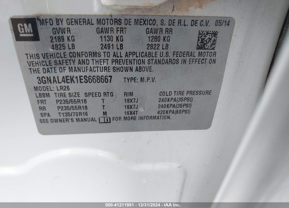 2014 CHEVROLET CAPTIVA SPORT LTZ VIN: 3GNAL4EK1ES668667