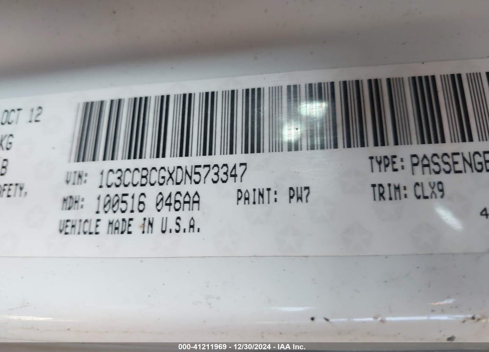 2013 CHRYSLER 200 VIN: 1C3CCBCGXDN573347