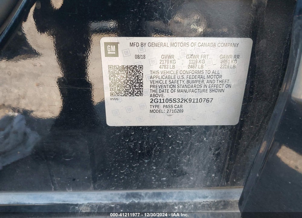 2019 CHEVROLET IMPALA VIN: 2G1105S32K9110767
