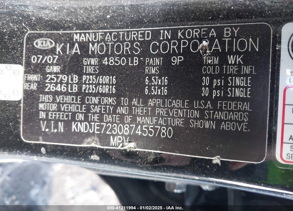 2008 KIA SPORTAGE LX V6 VIN: KNDJE723087455780