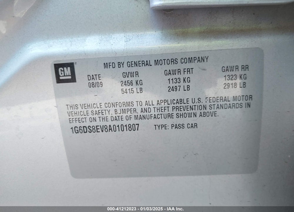 2010 CADILLAC CTS PREMIUM VIN: 1G6DS8EV8A0101807