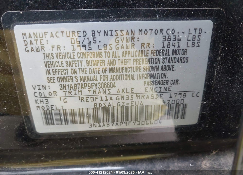 2015 NISSAN SENTRA VIN: 3N1AB7AP9FY306604