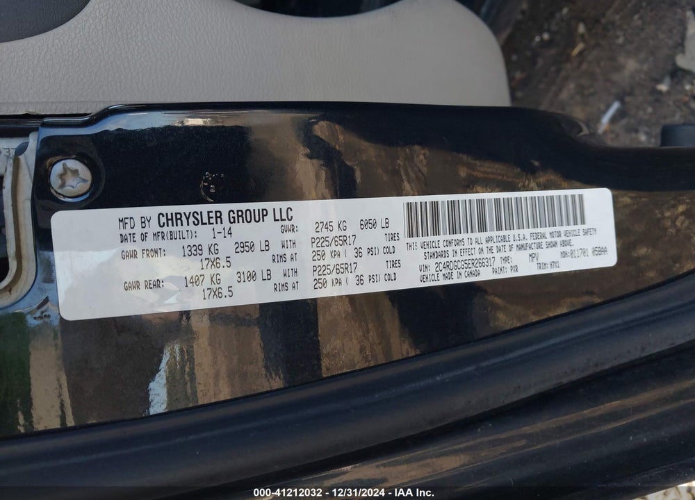 2014 DODGE GRAND CARAVAN SXT VIN: 2C4RDGCG5ER266317