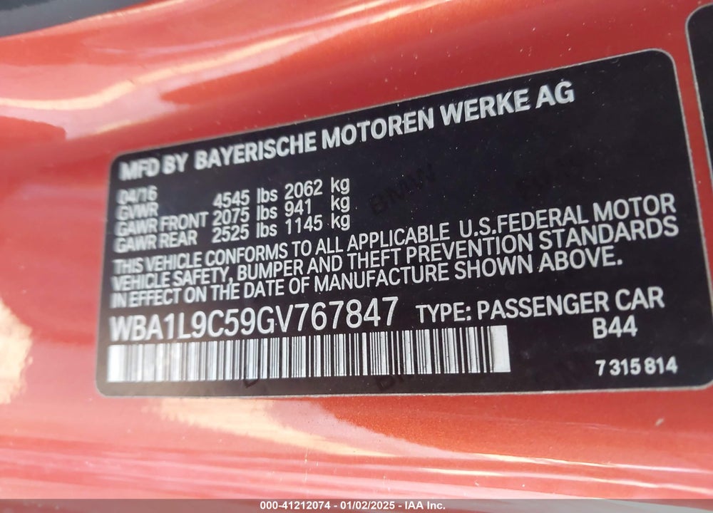 2016 BMW 228I VIN: WBA1L9C59GV767847
