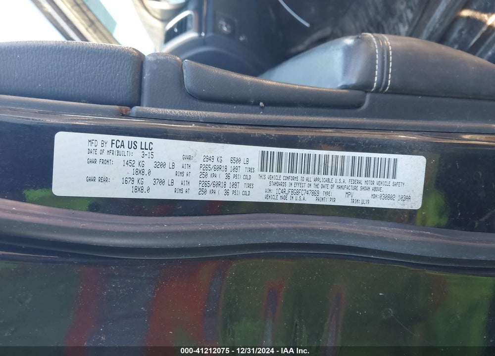 2015 JEEP GRAND CHEROKEE LIMITED VIN: 1C4RJFBG8FC747869