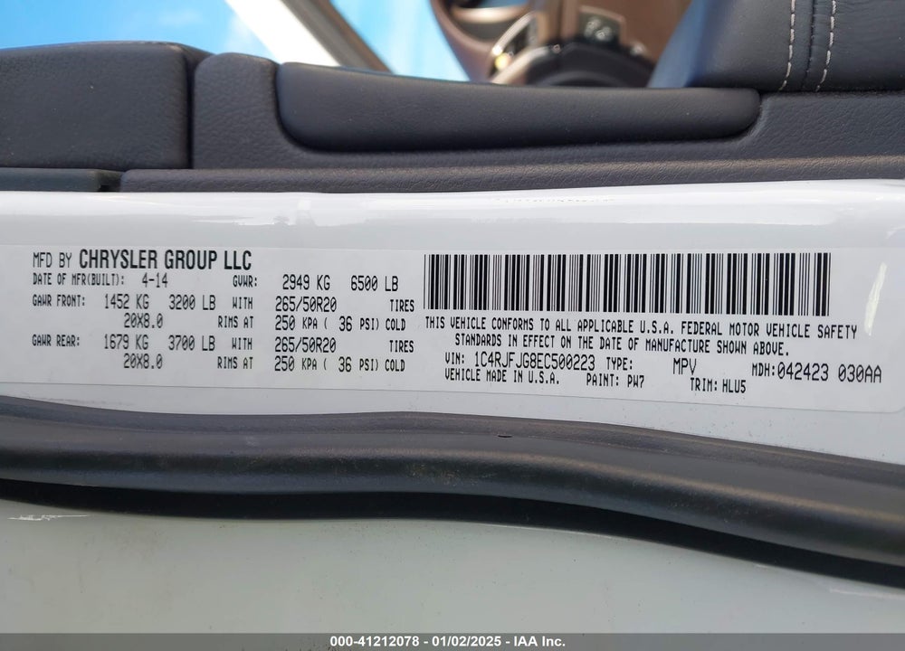 2014 JEEP GRAND CHEROKEE SUMMIT VIN: 1C4RJFJG8EC500223