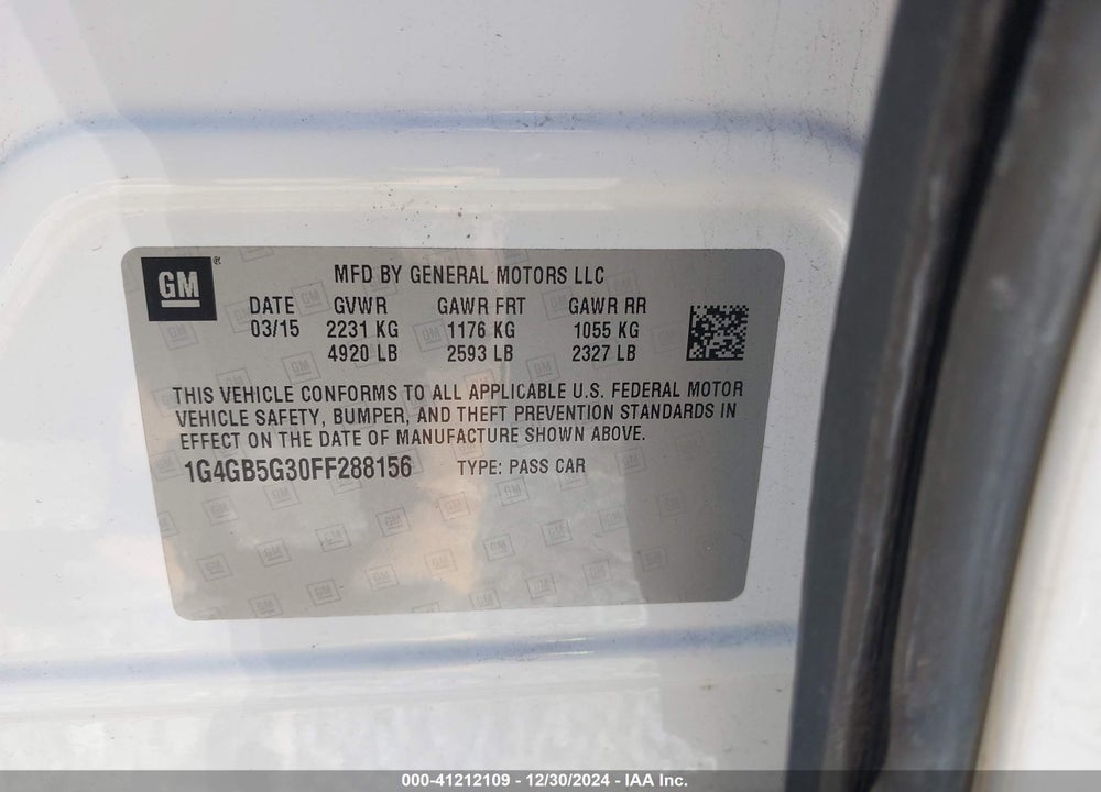 2015 BUICK LACROSSE VIN: 1G4GB5G30FF288156