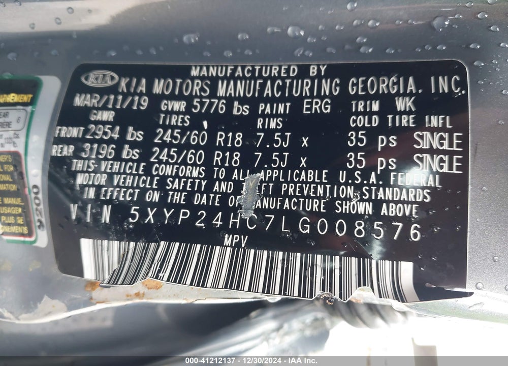 2020 KIA TELLURIDE LX VIN: 5XYP24HC7LG008576