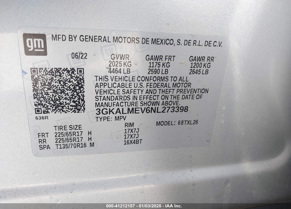 2022 GMC TERRAIN FWD SLE VIN: 3GKALMEV6NL273398