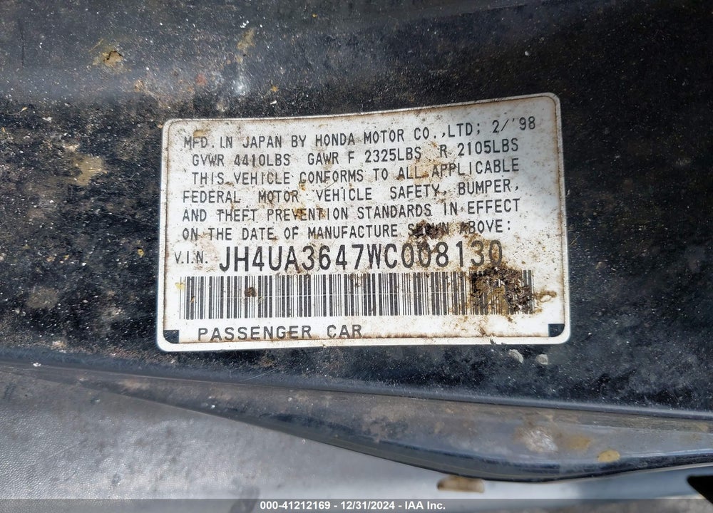 1998 ACURA TL 3.2 VIN: JH4UA3647WC008130