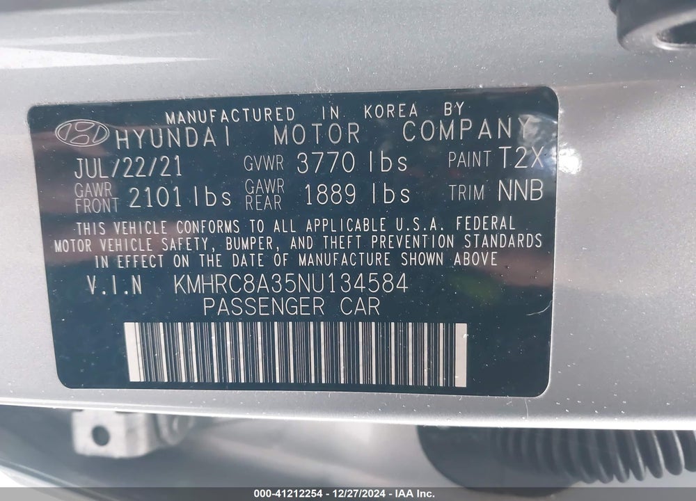 2022 HYUNDAI VENUE SEL VIN: KMHRC8A35NU134584