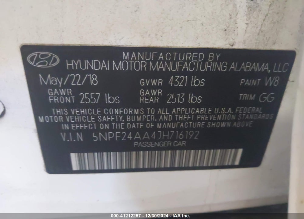 2018 HYUNDAI SONATA ECO VIN: 5NPE24AA4JH716192