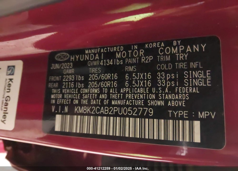 2023 HYUNDAI KONA SE VIN: KM8K2CAB2PU052779
