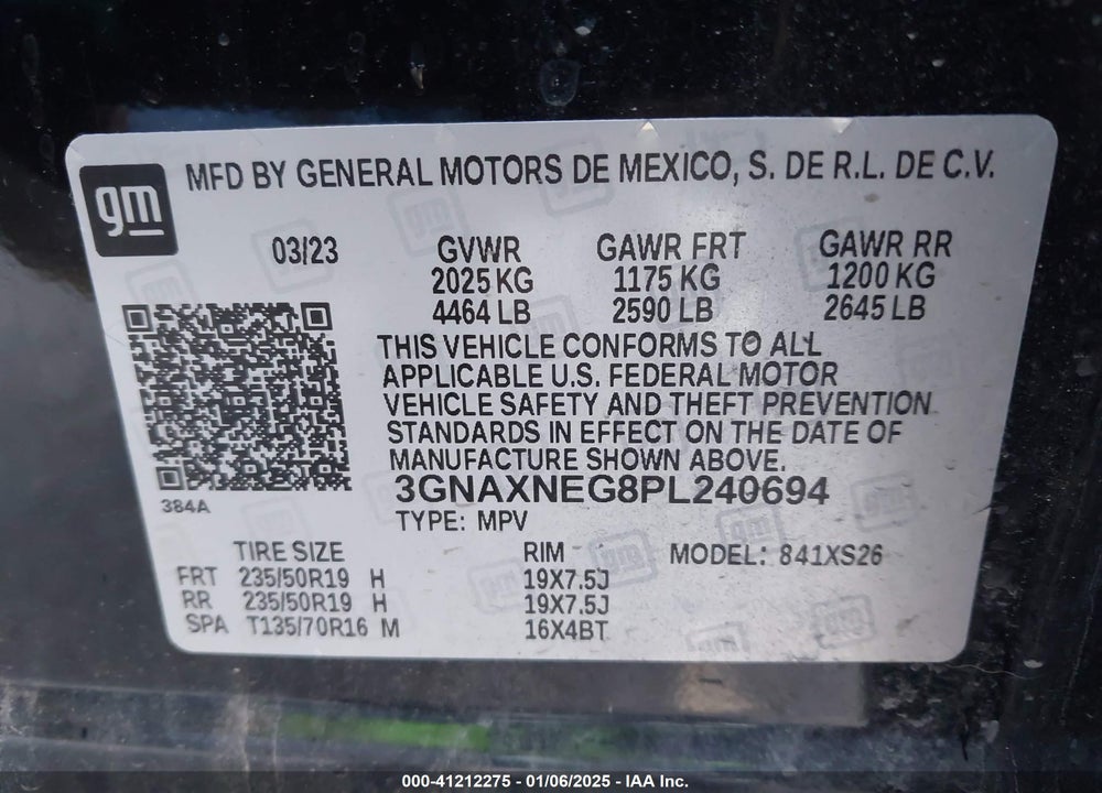 2023 CHEVROLET EQUINOX PREMIER VIN: 3GNAXNEG8PL240694
