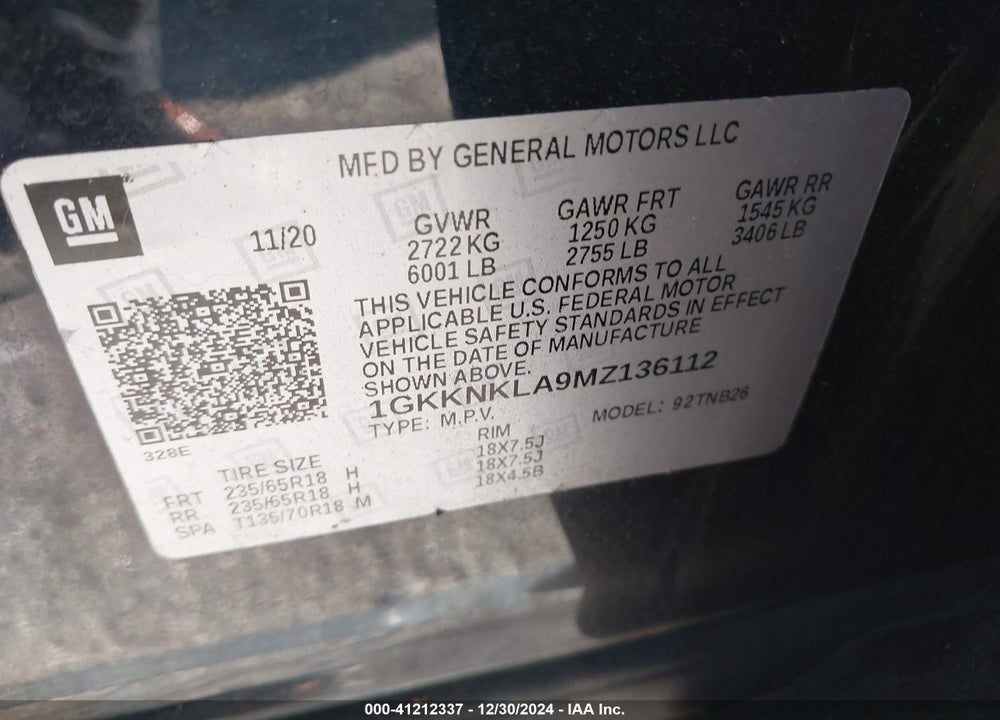 2021 GMC ACADIA VIN: 1GKKNKLA9MZ136112