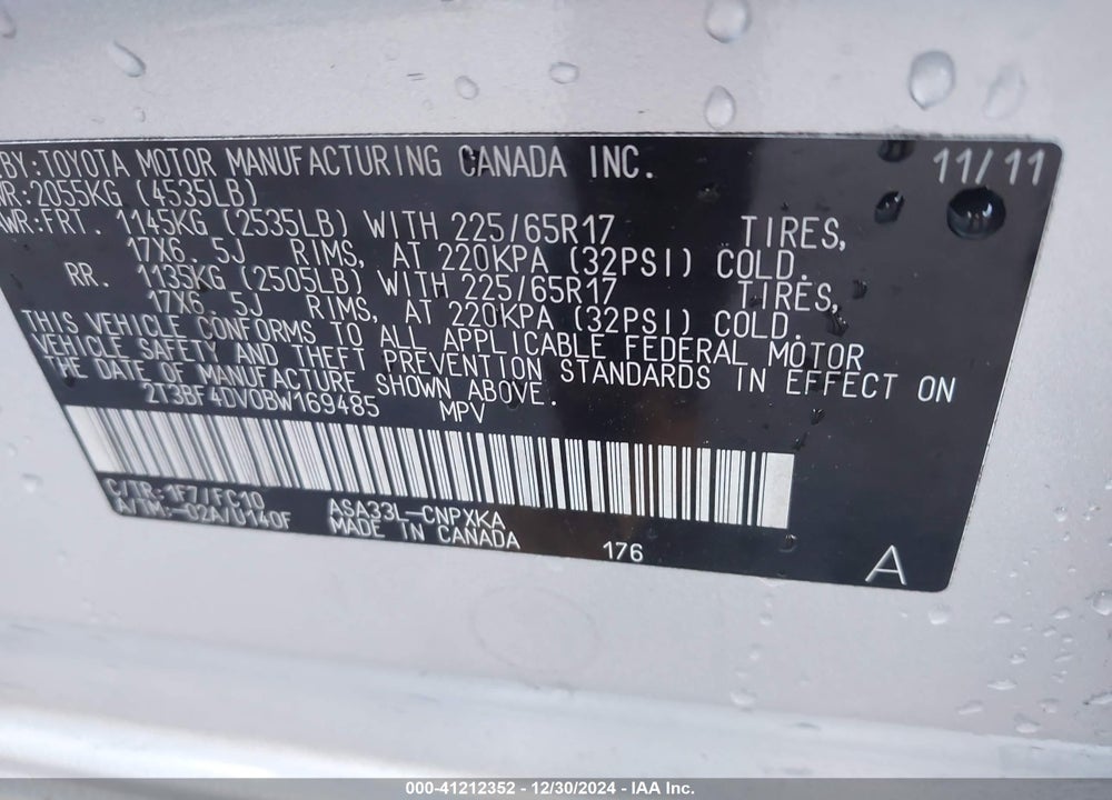 2011 TOYOTA RAV4 VIN: 2T3BF4DV0BW169485