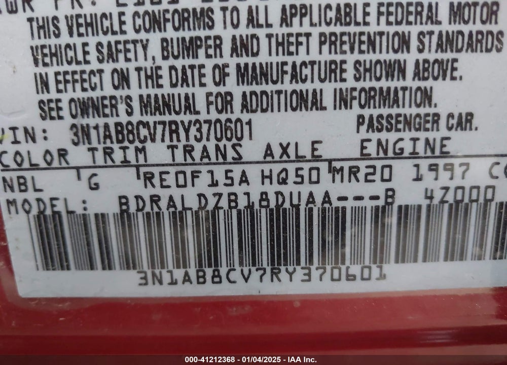 2024 NISSAN SENTRA SV XTRONIC CVT VIN: 3N1AB8CV7RY370601