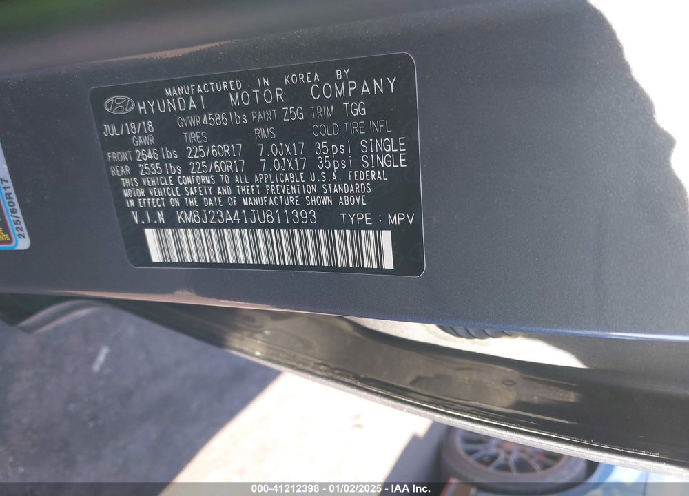 2018 HYUNDAI TUCSON SE VIN: KM8J23A41JU811393