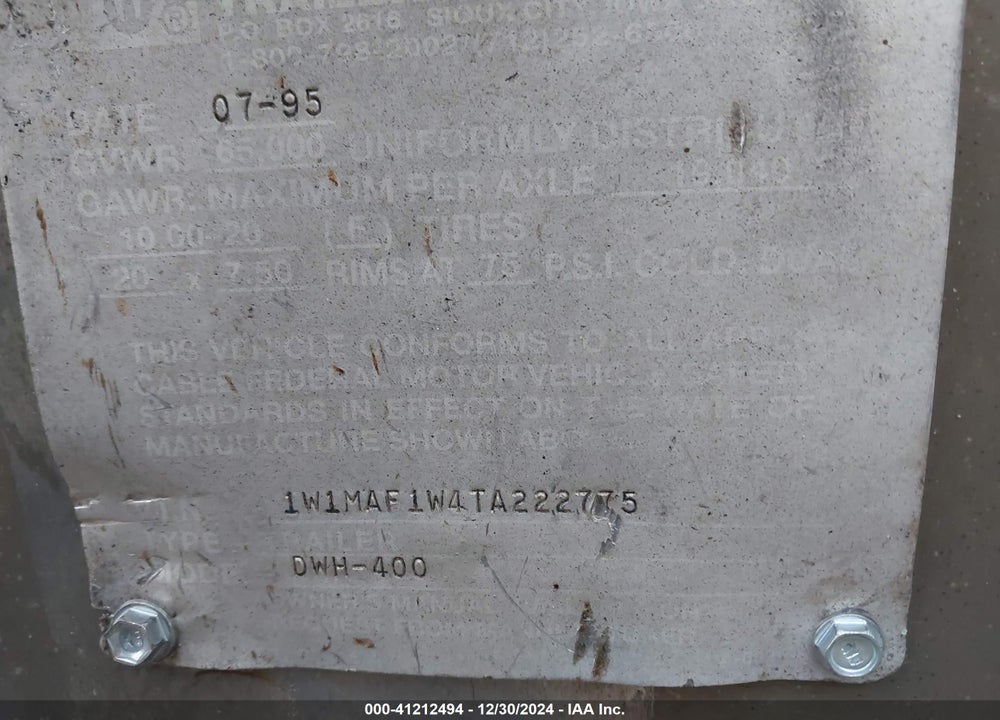 1996 WILSON TRAILER CO --- VIN: 1W1MAF1W4TA222775