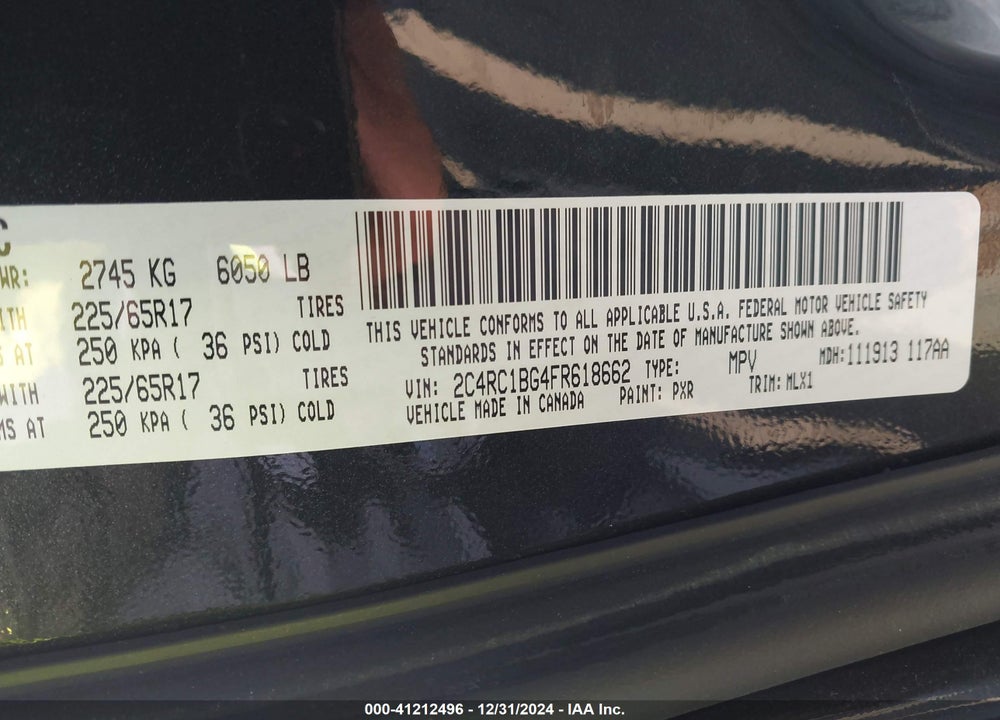 2015 CHRYSLER TOWN & COUNTRY TOURING VIN: 2C4RC1BG4FR618662
