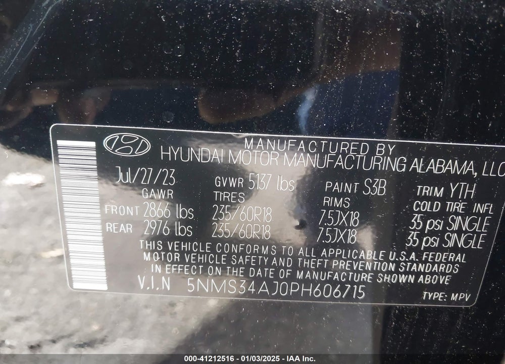 2023 HYUNDAI SANTA FE VIN: 5NMS34AJ0PH606715