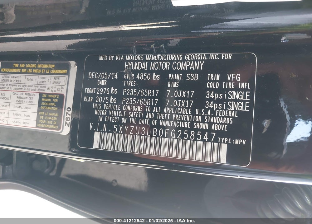2015 HYUNDAI SANTA FE SPORT VIN: 5XYZU3LB0FG258547