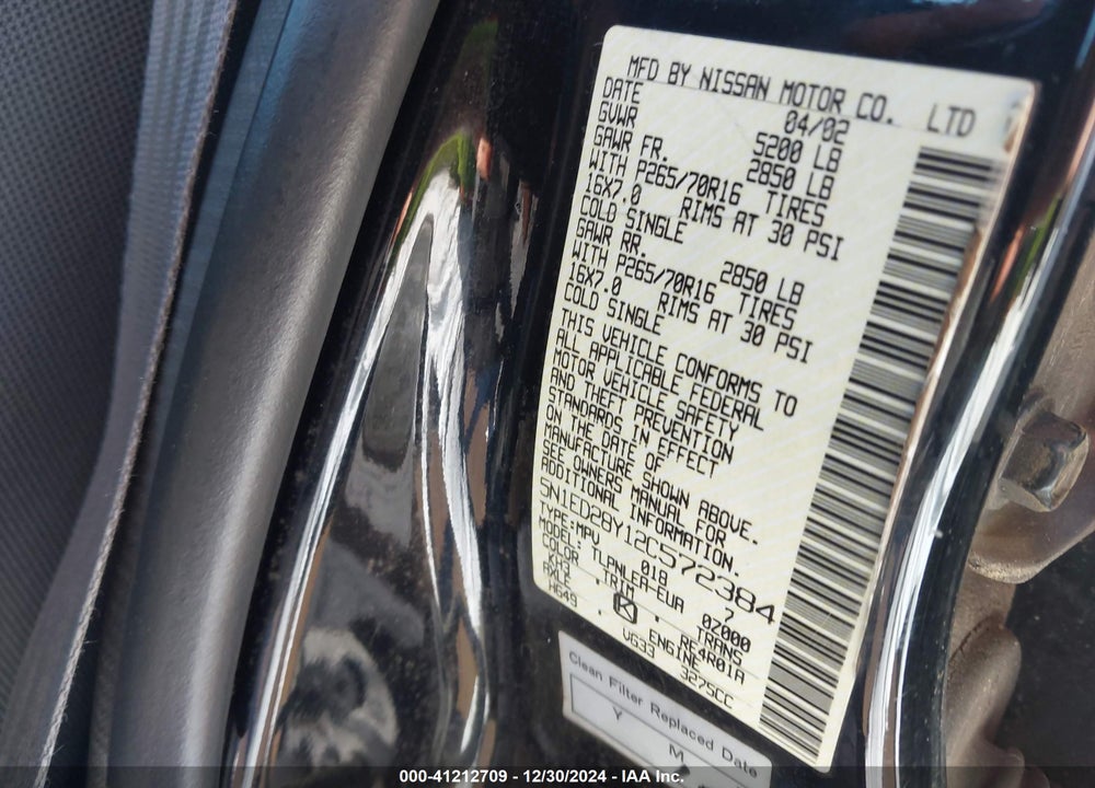 2002 NISSAN XTERRA XE VIN: 5N1ED28Y12C572384