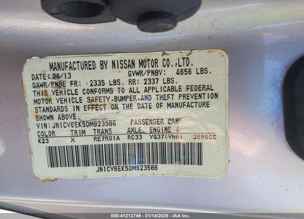 2013 INFINITI G37 JOURNEY VIN: JN1CV6EK5DM923586
