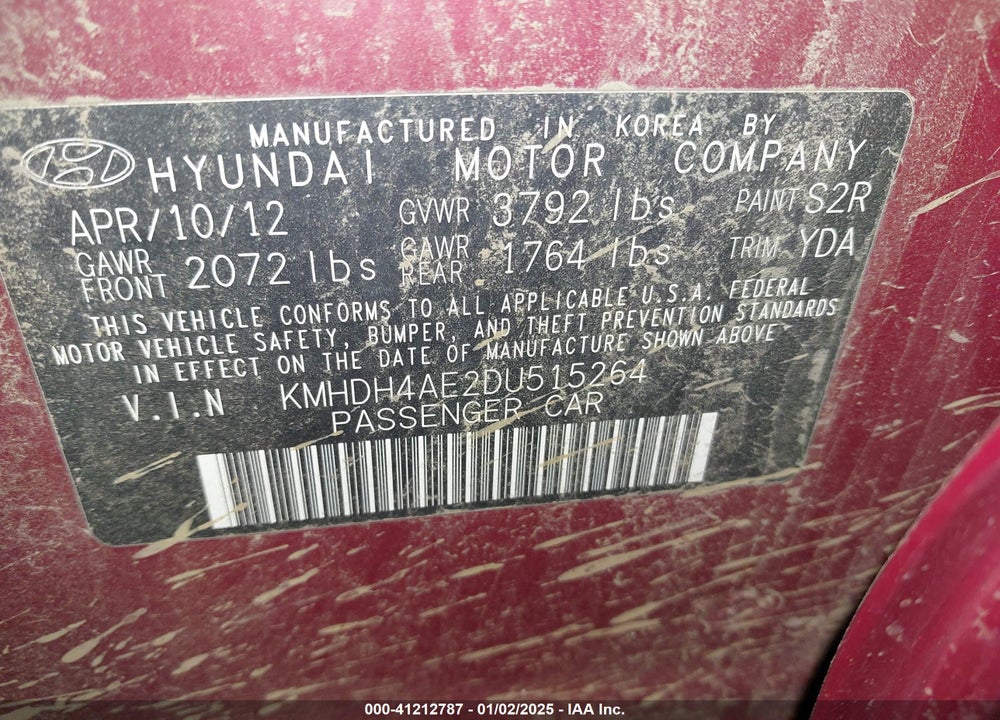 2013 HYUNDAI ELANTRA VIN: KMHDH4AE2DU515264