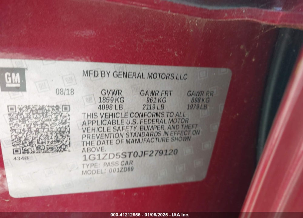 2018 CHEVROLET MALIBU LT VIN: 1G1ZD5ST0JF279120