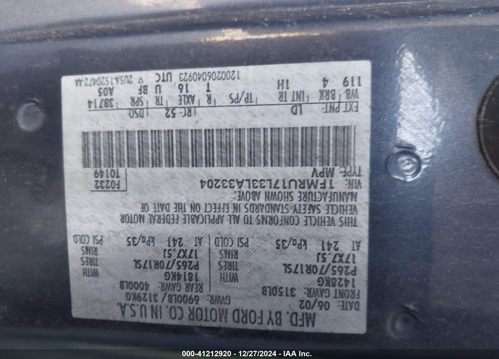2003 FORD EXPEDITION EDDIE BAUER VIN: 1FMRU17L33LA33204