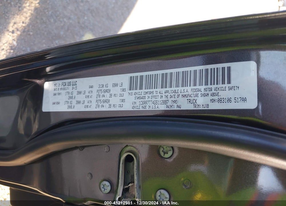 2016 RAM 1500 LONE STAR VIN: 1C6RR7TT4GS112897