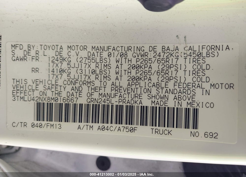 2008 TOYOTA TACOMA DOUBLE CAB VIN: 3TMLU42NX8M016667