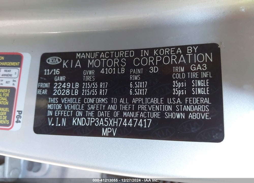2017 KIA SOUL VIN: KNDJP3A5XH7447417