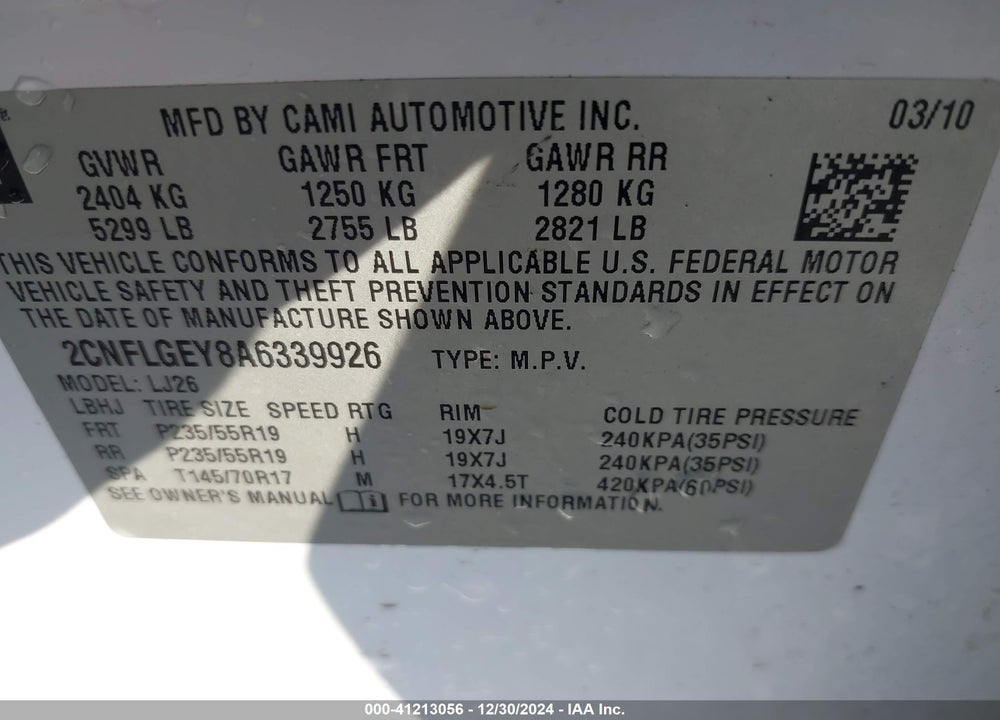 2010 CHEVROLET EQUINOX LTZ VIN: 2CNFLGEY8A6339926