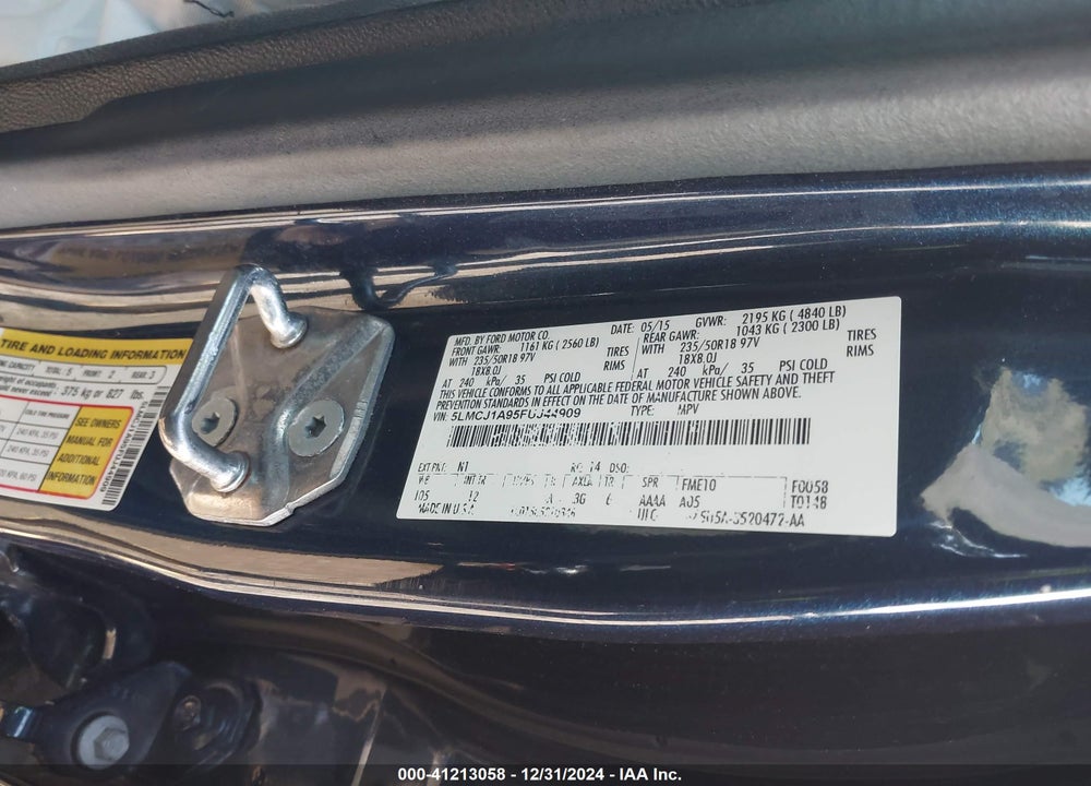 2015 LINCOLN MKC VIN: 5LMCJ1A95FUJ44909