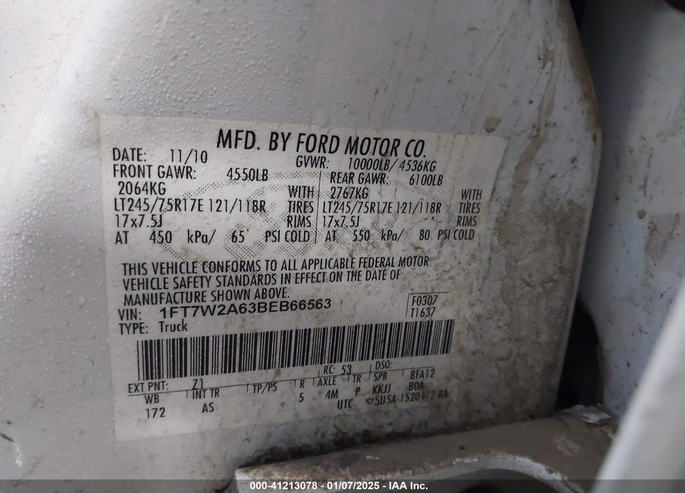 2011 FORD F-250 XL VIN: 1FT7W2A63BEB66563