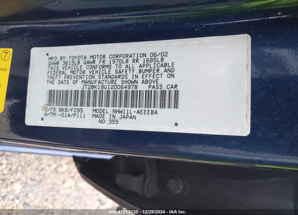 2002 TOYOTA PRIUS VIN: JT2BK18U120064978