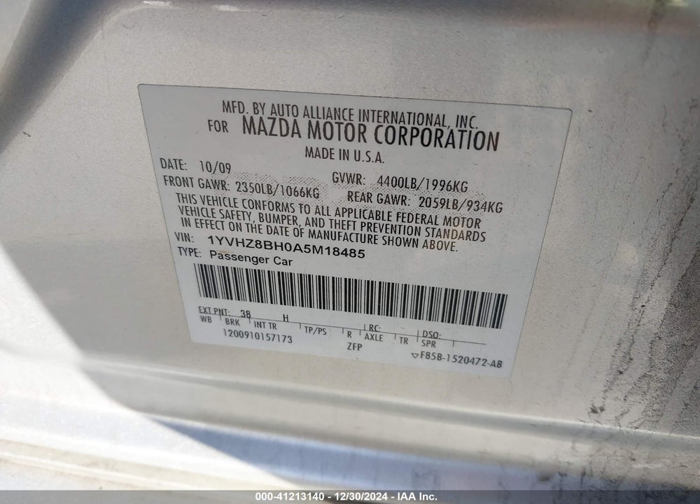 2010 MAZDA 6 I SPORT VIN: 1YVHZ8BH0A5M18485