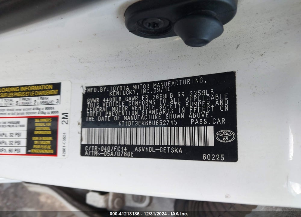 2011 TOYOTA CAMRY SE VIN: 4T1BF3EK6BU652745